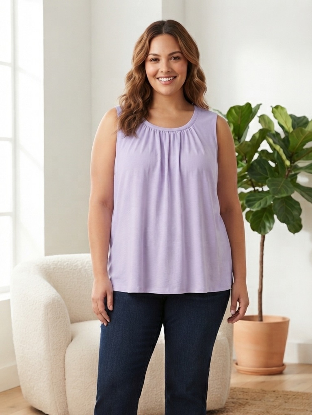 The Limited Lavender Sleeveless Gathered Neck Top